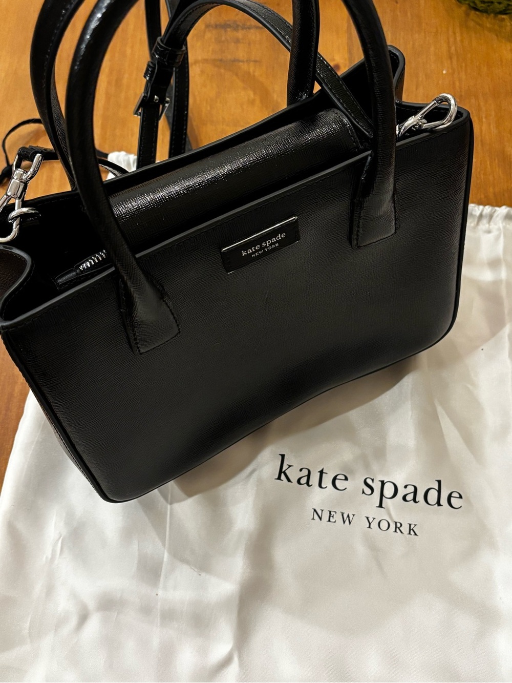kate spade Black Textured Leather Satchel with Crossbody Strap - Picture 2 of 6